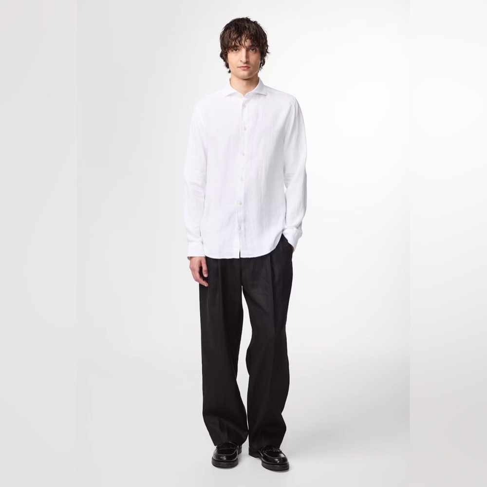 Zara linen White Button Down Shirt